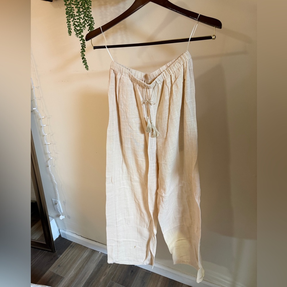 Neutral Cream Linen-Blend Two Piece Set - Picture 3 of 6